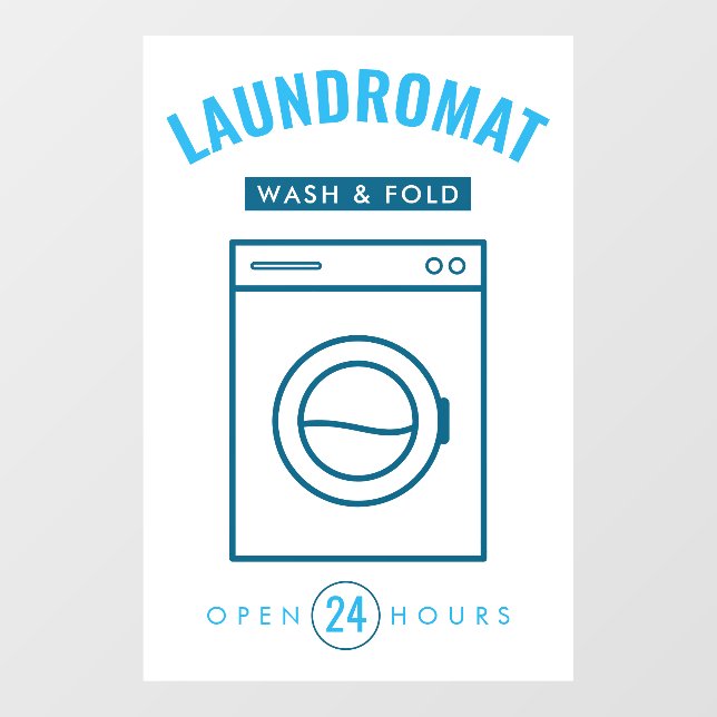 Laundromat 24/7 Wash and Fold Service Blue & White Window Cling (Sheet)