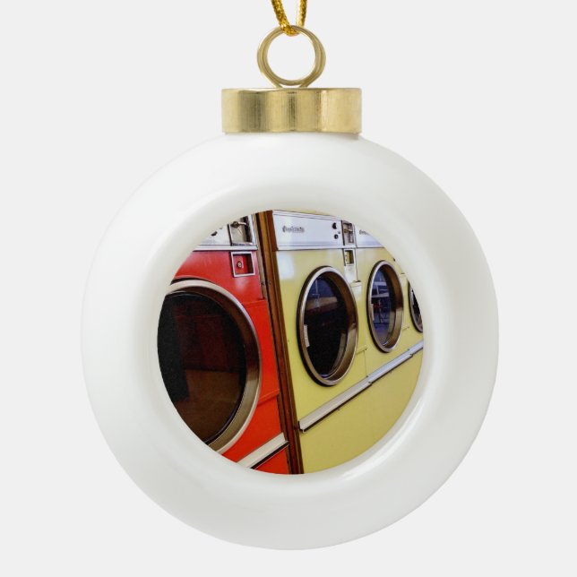 laundromat ceramic ball christmas ornament (Front)