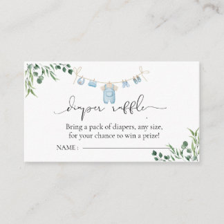 Laundry Blue Greenery Baby Shower Diaper Raffle Enclosure Card