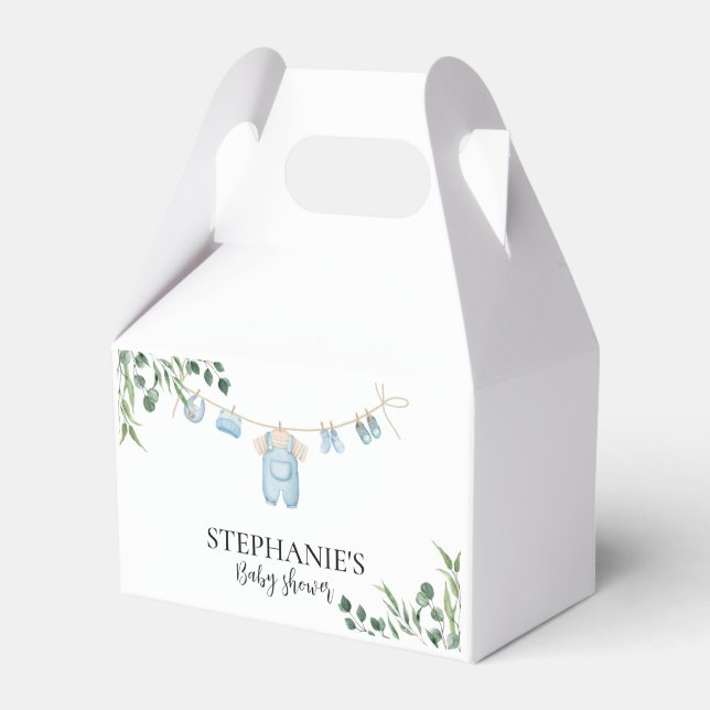 Laundry Blue Greenery Baby Shower Favor Box (Front Side)