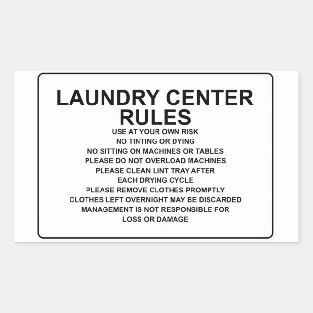 'Laundry Centre Rules' Laundromat Overlay Black Sticker (Front)