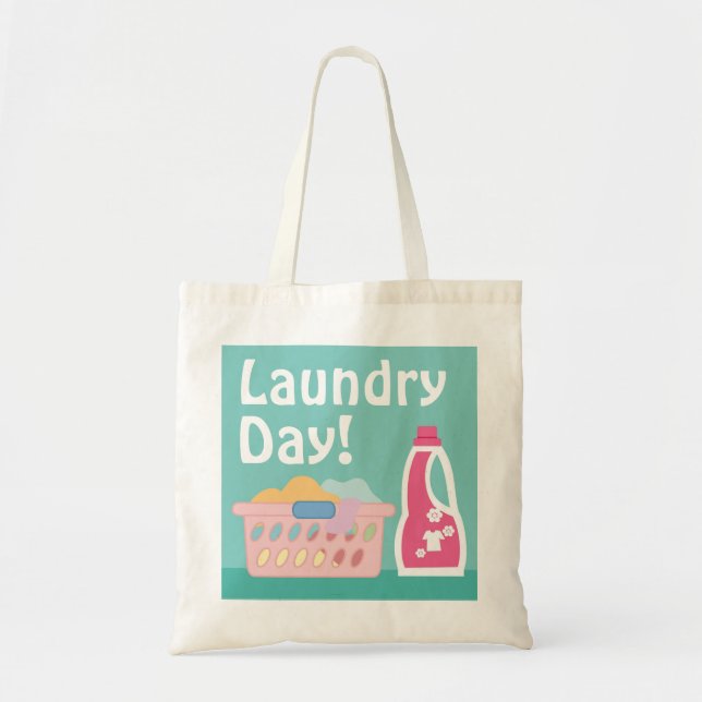 Laundry Day Basket and Detergent Cartoon Tote Bag (Front)