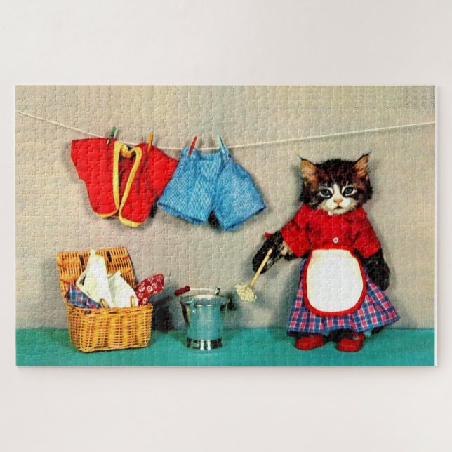 laundry day for tabby kitten jigsaw puzzle (Horizontal)