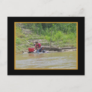 Laundry Day on the River w Faux Mat Postcard