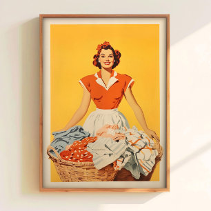 Laundry Day Print Happy Housewife Poster Bathroom