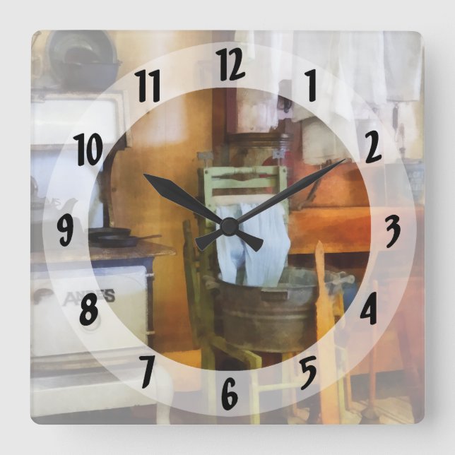 Laundry Drying in Kitchen Square Wall Clock (Front)