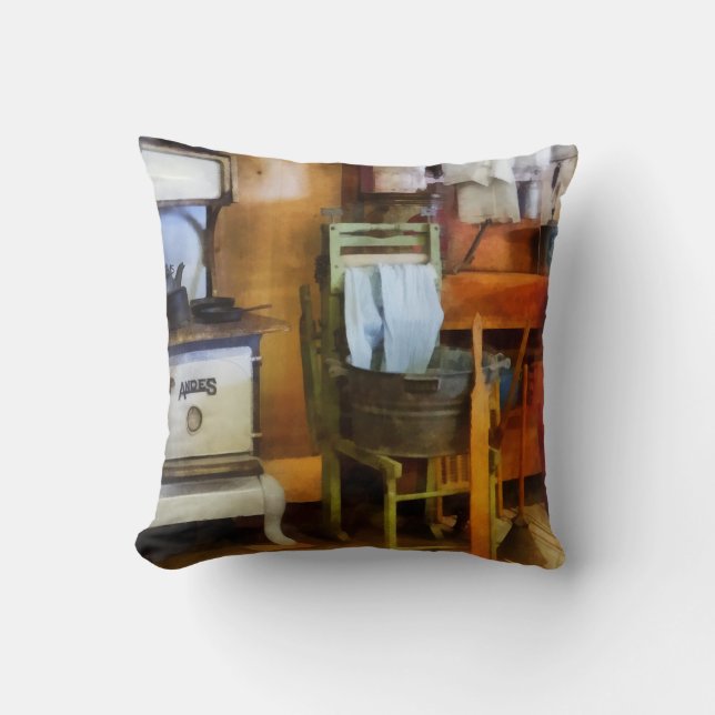 Laundry Drying in Kitchen Throw Pillow (Front)