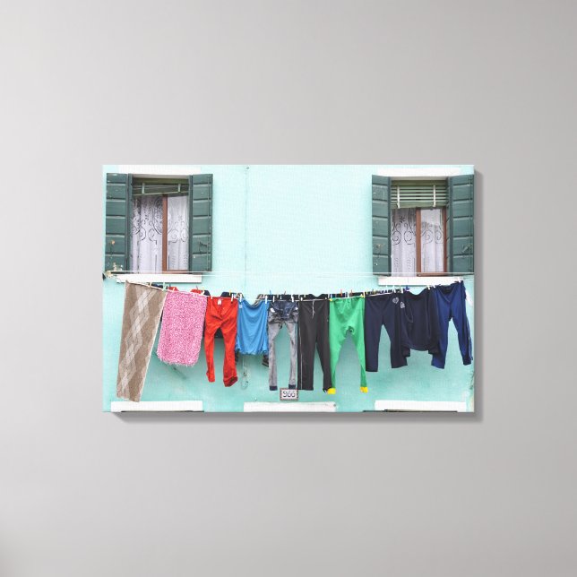 Laundry drying on clothesline canvas print (Front)