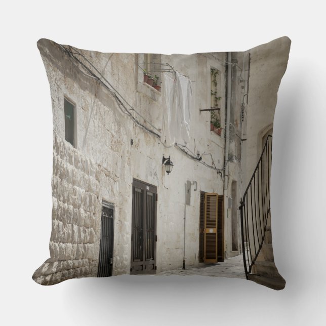 Laundry hanging to dry in an alley in Italy Throw Pillow (Front)