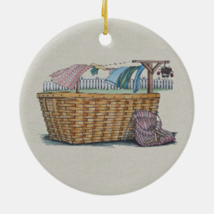 Laundry On Clothesline Ceramic Ornament