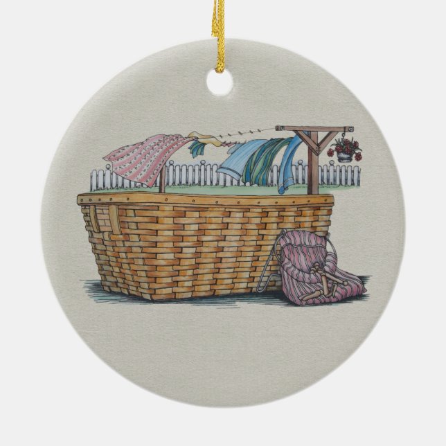 Laundry On Clothesline Ceramic Ornament (Back)