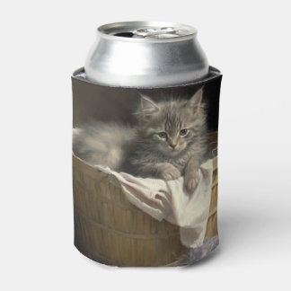 Laundry Or Playtime Grey Kitten Portrait Can Cooler