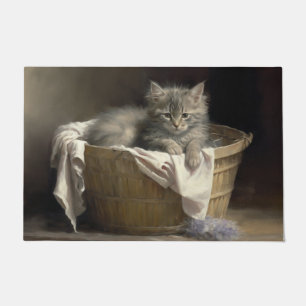 Laundry Or Playtime Grey Kitten Portrait Doormat