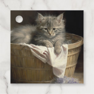 Laundry Or Playtime Grey Kitten Portrait Gift Tag
