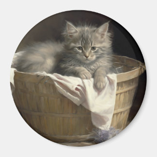 Laundry Or Playtime Grey Kitten Portrait Magnet