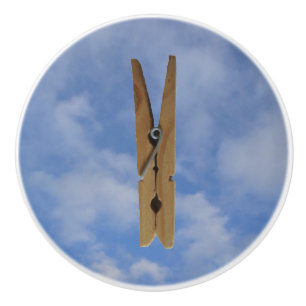 Laundry Room Clothespin Sky Ceramic Knob