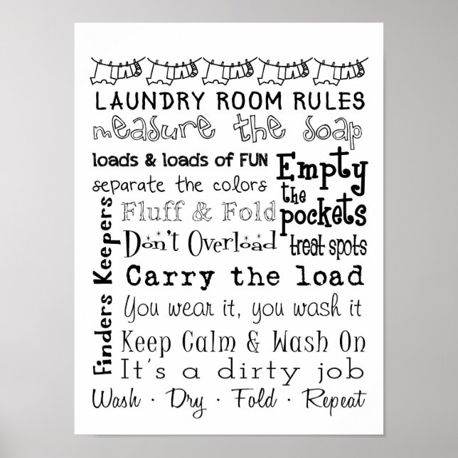 Laundry Room Rules Poster (Front)