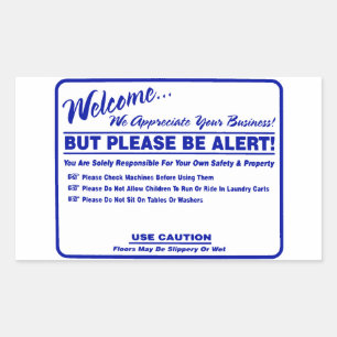 'Laundry Rules Alert' Laundromat Overlay Blue Sticker
