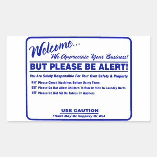 'Laundry Rules Alert' Laundromat Overlay Blue Sticker