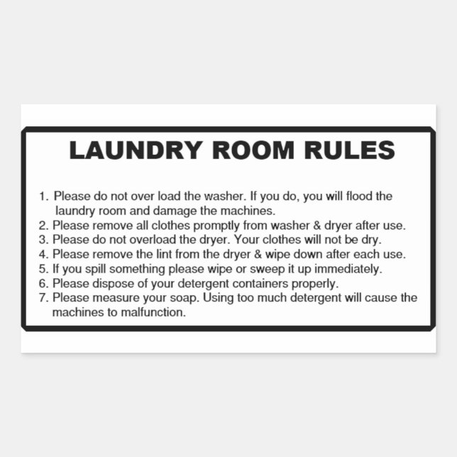 'Laundry Rules' Laundromat Overlay Black Sticker (Front)
