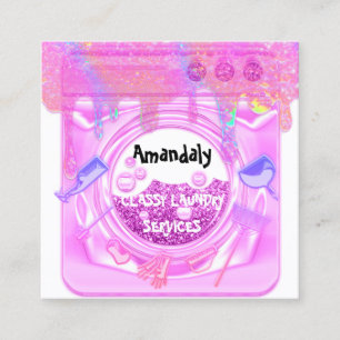 Laundry Washing Cleaning Service QR Code White Square Business Card