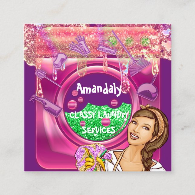 Laundry Washing Machine Cleaning Services QRCode Square Business Card (Front)