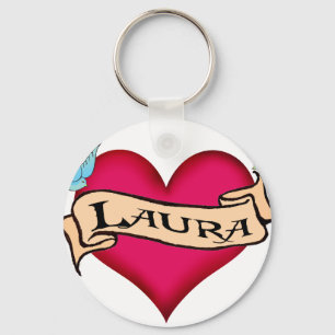 Laura - Custom Heart Tattoo T-shirts & Gifts Keychain