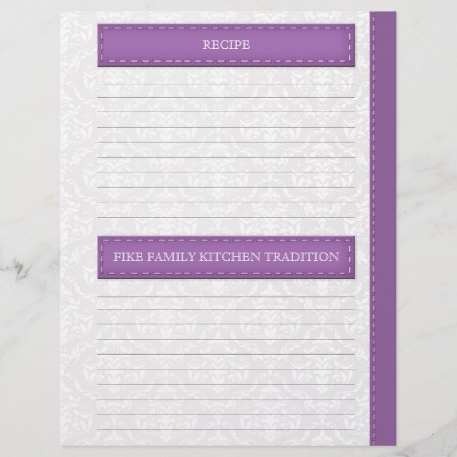 Laura Grinstead - Purple Grey Damask Recipe Pages (Front)