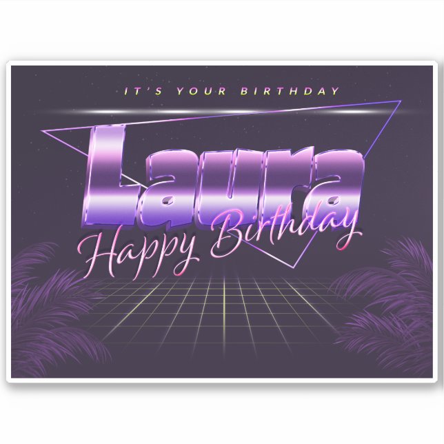 Laura Name First name lila retro Sticker Birthday (Front)