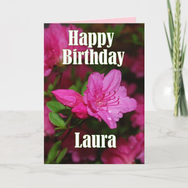 Laura Pink Azalea Happy Birthday Card (Front)
