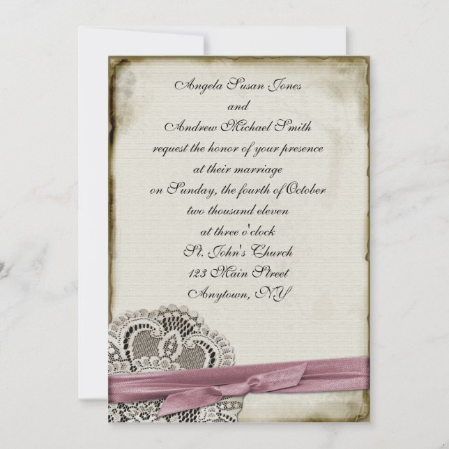 Laura Pink Vintage Lace Invitation (Front)
