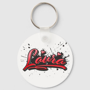 Laura red Heart Graffiti Key Keychain