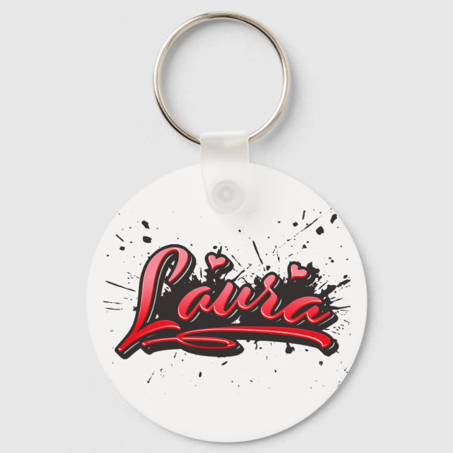 Laura red Heart Graffiti Schlüsselanhänger Keychain (Front)