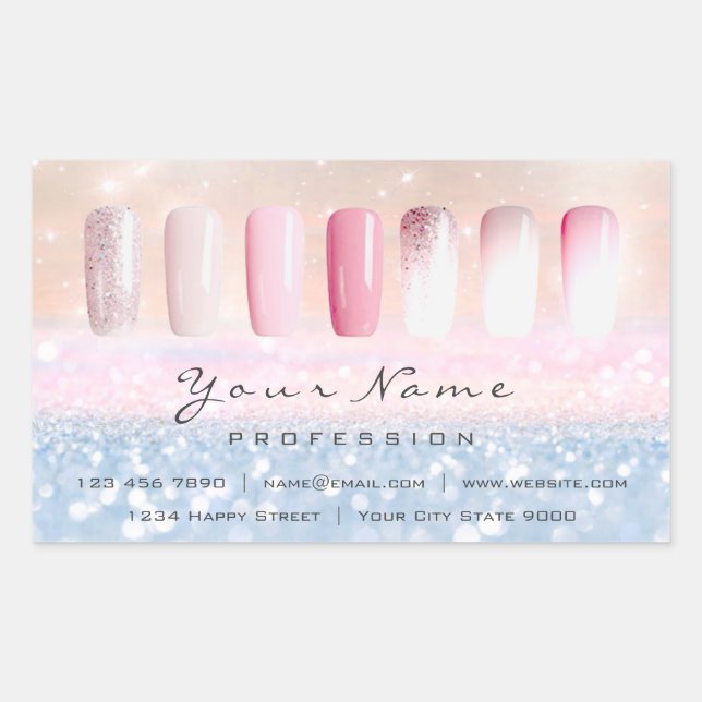 Laurane Nails Art Pink Rose Blush Glitter Blue Sticker (Front)