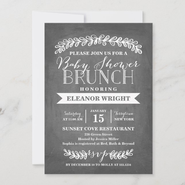 Laurel Brunch White | Baby Shower Invitation (Front)