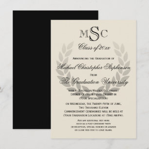 Laurel Crest Monogram Classic College Graduation I Invitation