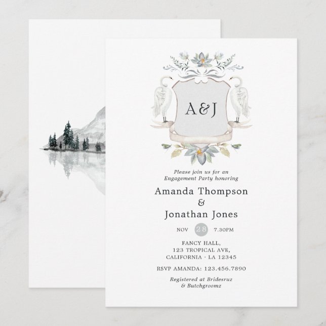 Laurel Crest Monogram Lakeside Engagement Party Invitation (Front/Back)