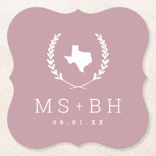 Laurel Crest Texas Wedding Monogram Mauve Paper Coaster