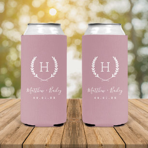 Laurel Crest Wedding Monogram   Mauve Seltzer Can Cooler