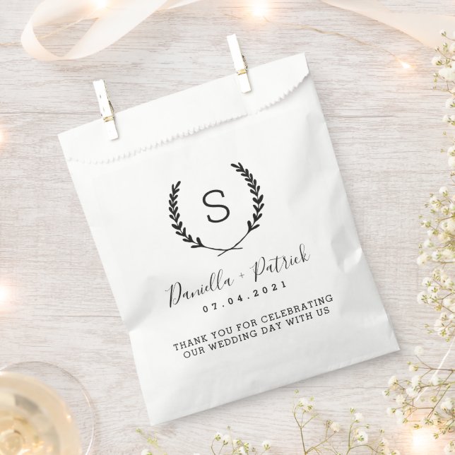 Laurel Crest Wedding Monogram Thank You Favour Bag (Clipped)