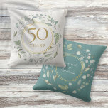 Laurel Garland Faux Gold 50 Wedding Anniversary Throw Pillow<br><div class="desc">Designed to coordinate with our Laurel garland golden wedding collection. A decorative laurel garland encircles a faux gold foil border containing 50 years anniversary text. The reverse features the married couple's names set within a matching floral and faux gold foil garland. Designed by Thisisnotme©</div>