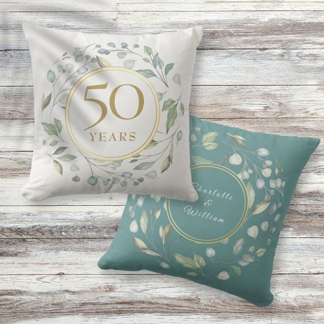 Laurel Garland Faux Gold 50 Wedding Anniversary Throw Pillow (Laurel Garland Faux Gold 50 Wedding Anniversary Throw Pillow)