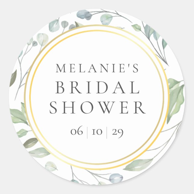 Laurel Garland Faux Gold Foil Bridal Shower Classic Round Sticker (Front)