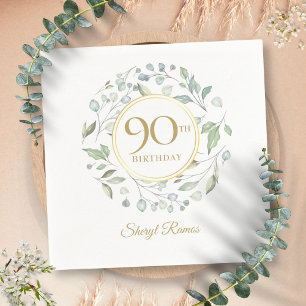 Laurel Garland Gold 90th Birthday Napkin