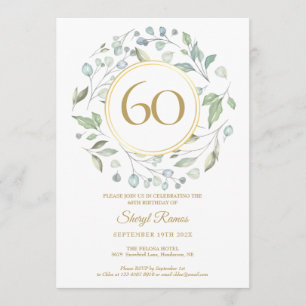 Laurel Garland Gold Monogram 60th Birthday Invitation