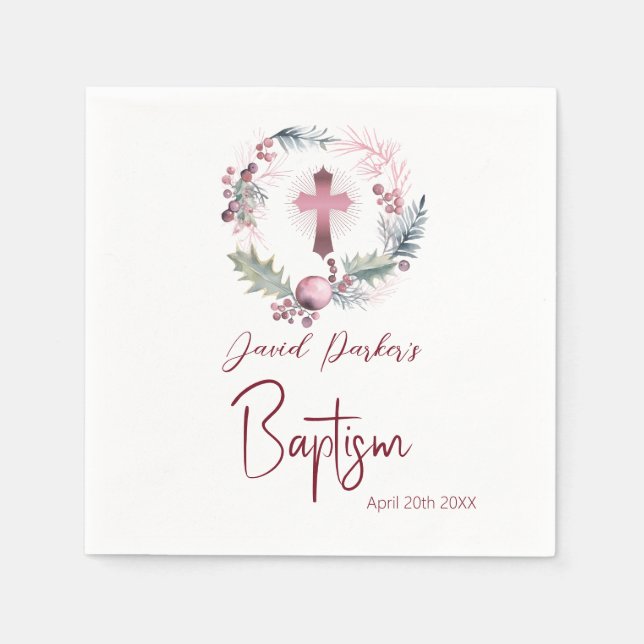 Laurel Garland rose Gold Baptism Christening Napkin (Front)