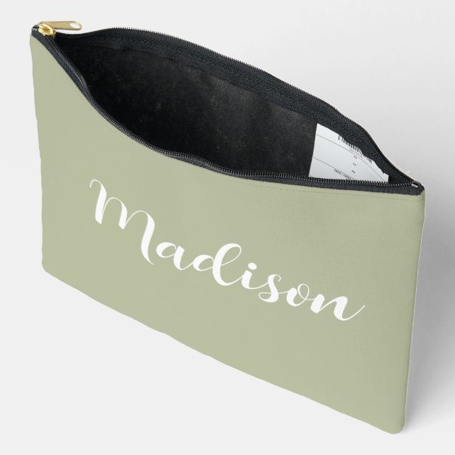 Laurel Green Bachelorette Names Script Modern Chic Accessory Pouch (Open)