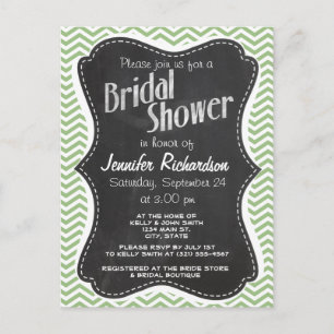 Laurel Green Chevron Stripes; Chalkboard look Invitation Postcard