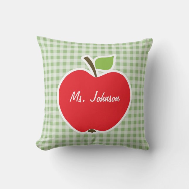 Laurel Green Gingham; Apple Throw Pillow (Front)