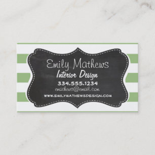 Laurel Green Horizontal Stripes; Chalkboard look Business Card